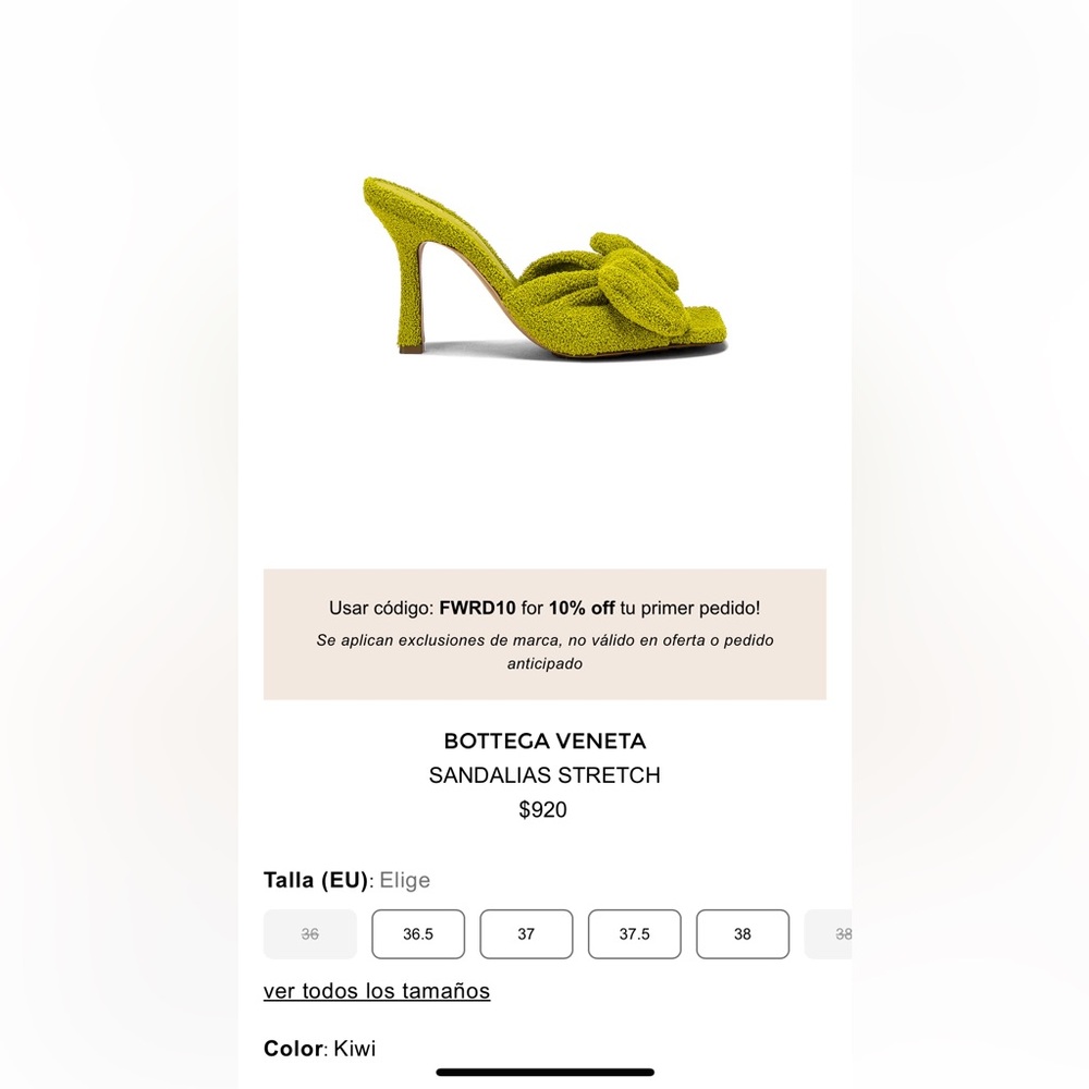 Bottega Veneta Kiwi Green Sandalias Stretch